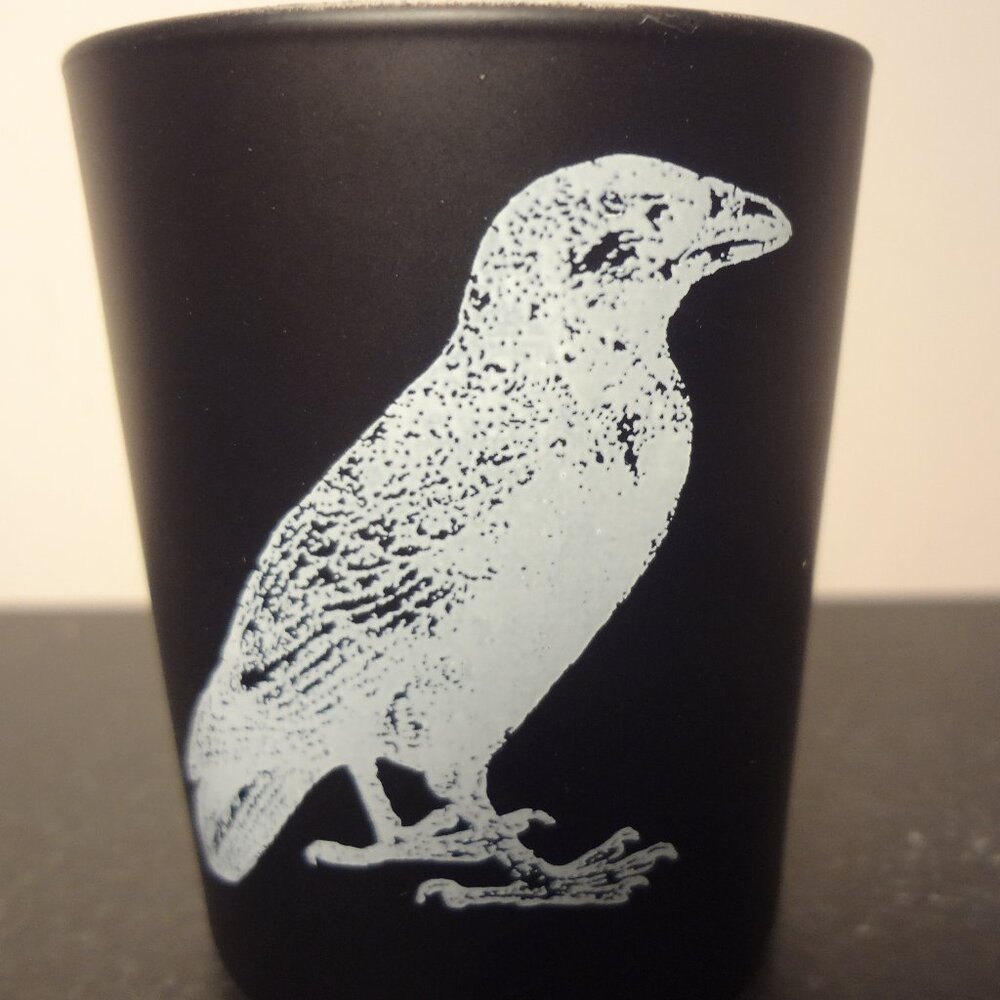 Halloween Crow Raven Black Ceramic Votive Candle Holder with Candle